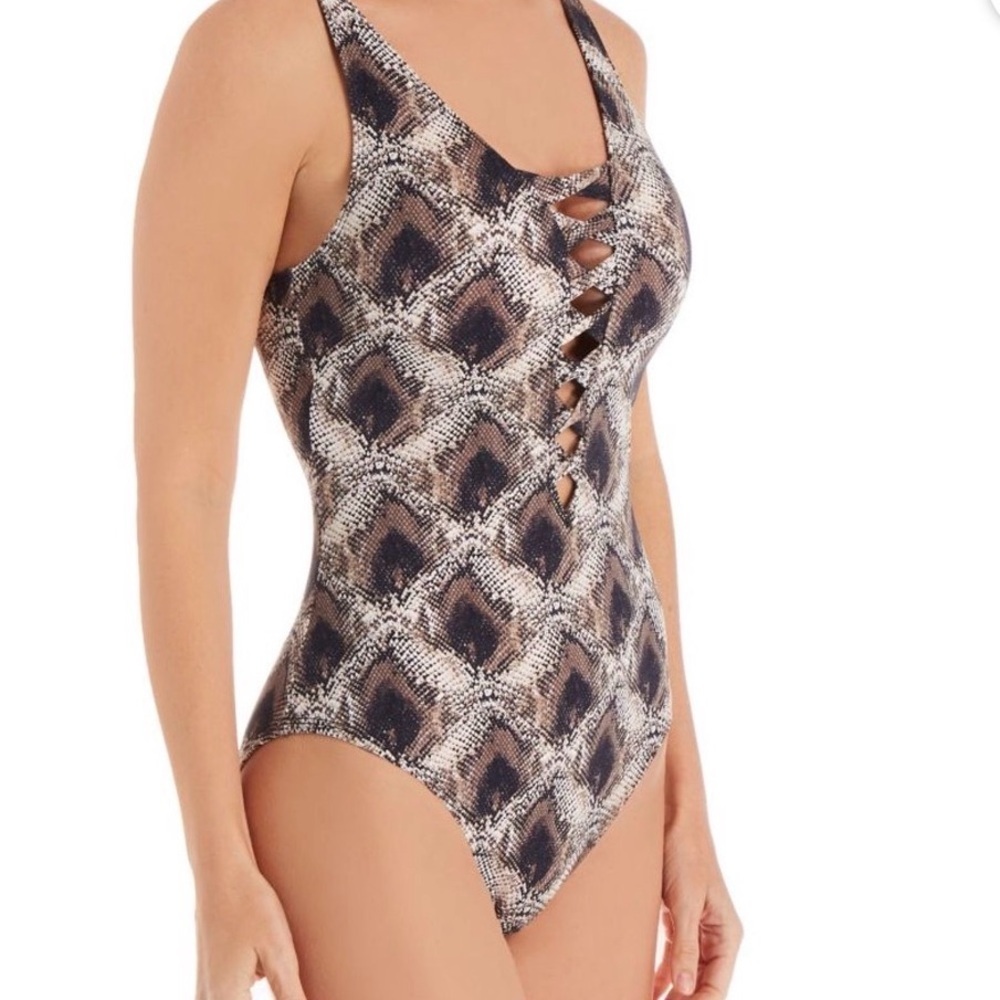 Bleu Rod Beattie Plus Womens Python Print Strappy One Piece Size 22W